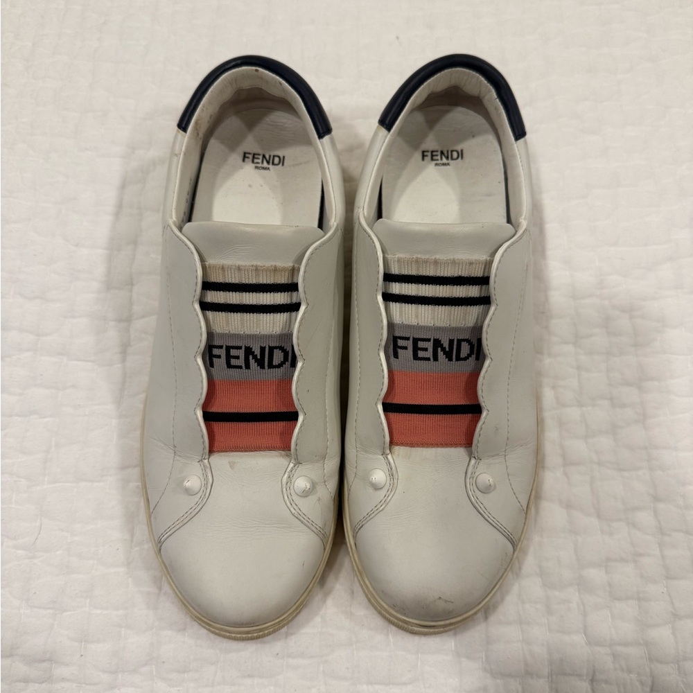 Fendi White Sneakers with Black and Pink Stripes